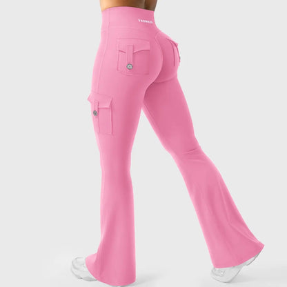 Flare Cargo Pocket Leggings in Begonia Pink