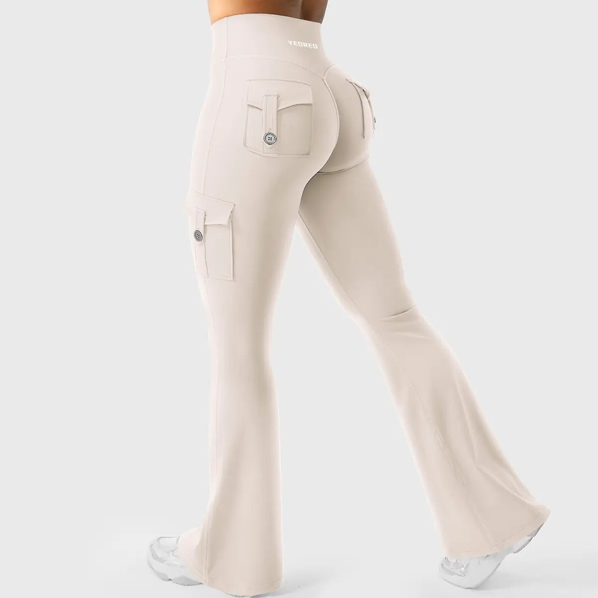 Flare Cargo Pocket Leggings in Light Khaki