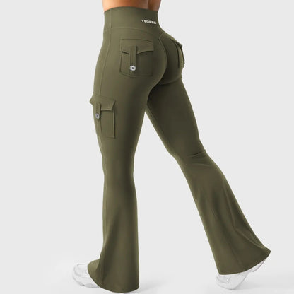 Flare Cargo Pocket Leggings in Army Green