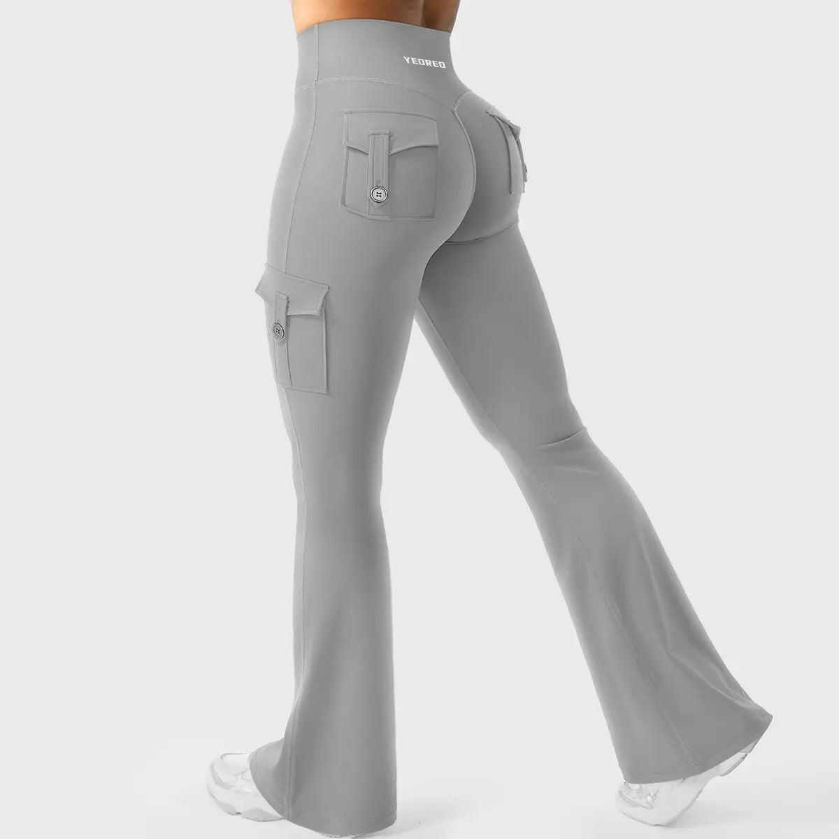 Flare Cargo Pocket Leggings in Light Grey