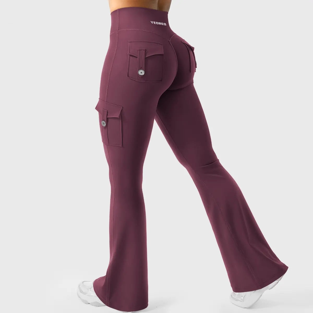 Flare Cargo Pocket Leggings in Dark Cherry
