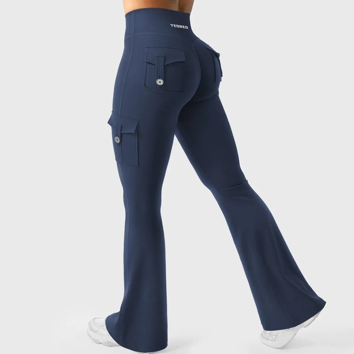 Flare Cargo Pocket Leggings in Dark Blue