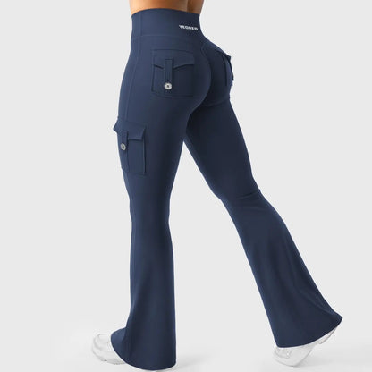 Flare Cargo Pocket Leggings in Dark Blue