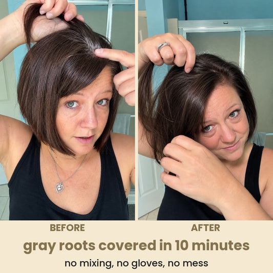 gray roots covered in 10 minutes: no mixing, no gloves, no mess