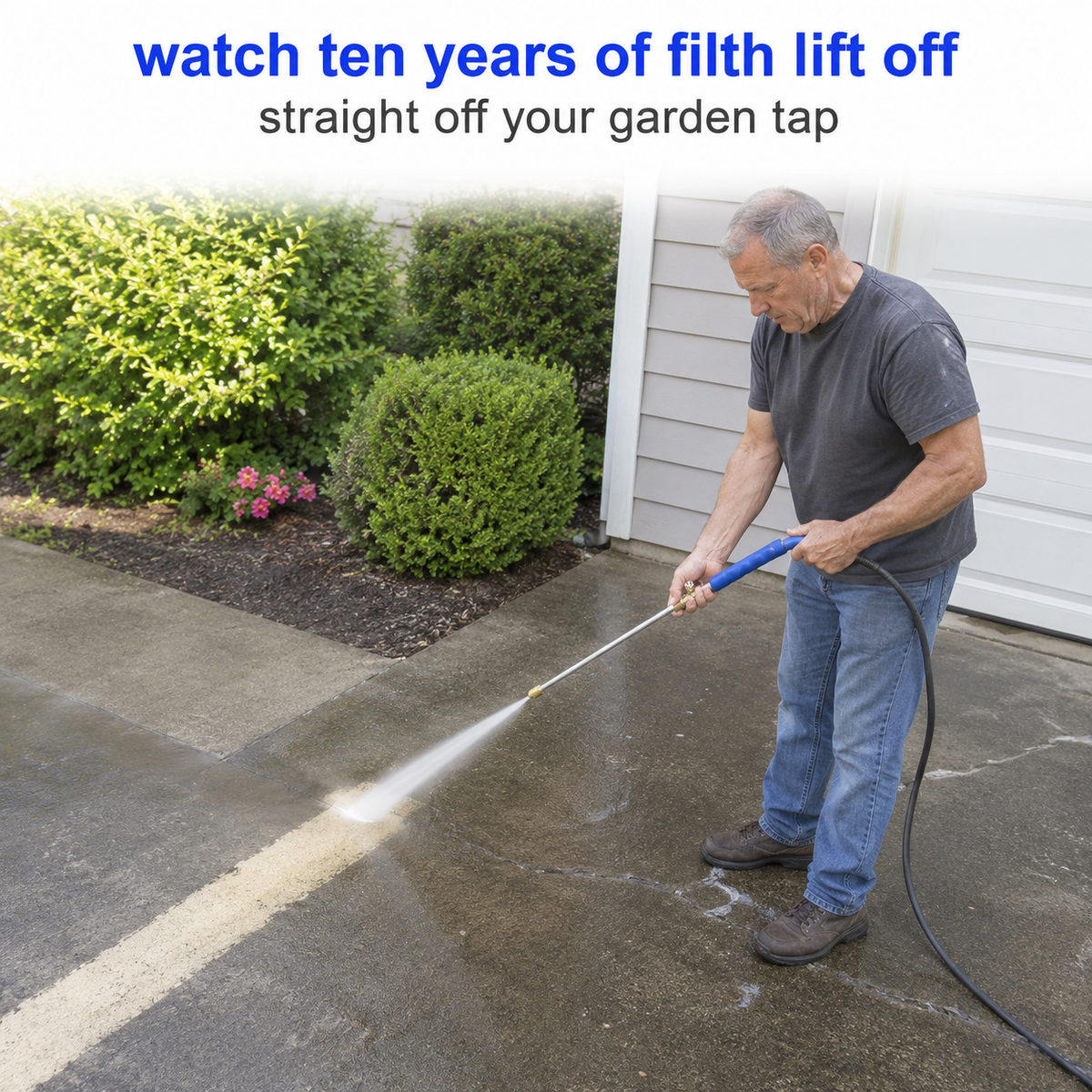 Man cleaning his driveway with JetHose