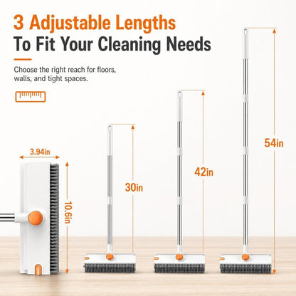 Three handle lengths, 30 in, 42 in and 54 in, and a 10.6 in by 3.94 in brush head