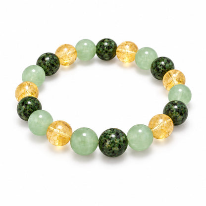 The Pomence Three Stone Abundance Bracelet alone on a plain near-white background, all three stones visible
