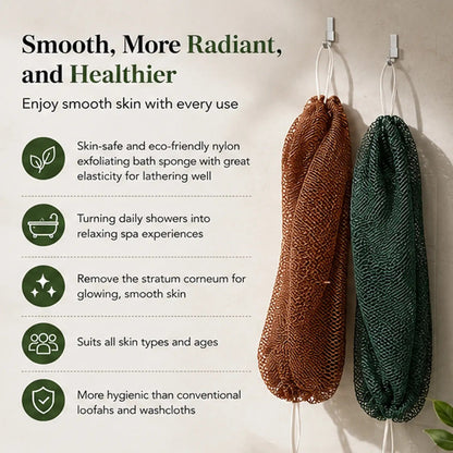 Pomence™ African Exfoliating Net Sponge. Smooth, more radiant and healthier: nylon exfoliating bath sponge, more hygienic than loofahs and washcloths