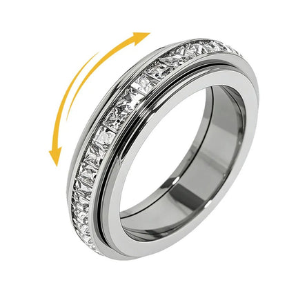 Pomence™ Anxiety Spinner Ring. Silver: steel spinner ring, the outer band turning