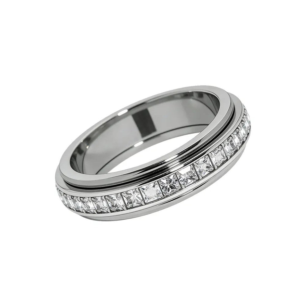 Pomence™ Anxiety Spinner Ring. Spinner ring seen from the side, showing the two bands