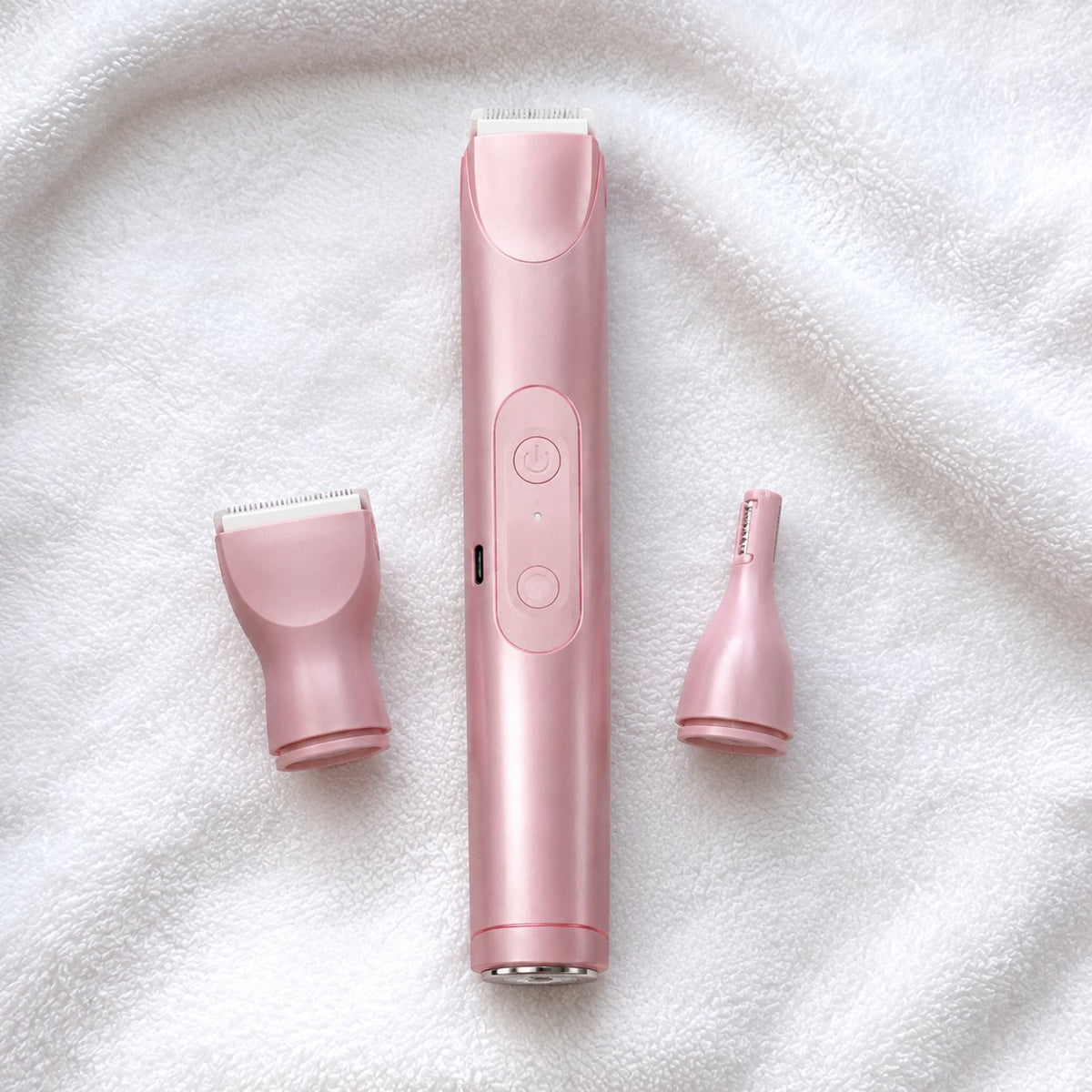 Pomence™ 2-in-1 Bikini Trimmer. Dual heads: precision body head and facial detail head
