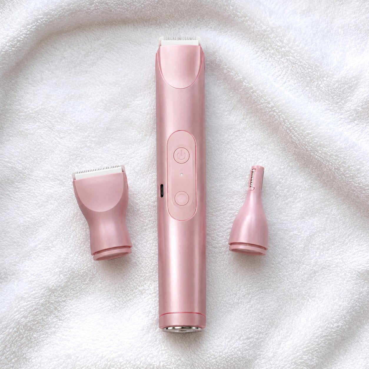 Pomence™ 2-in-1 Bikini Trimmer. Dual heads: precision body head and facial detail head