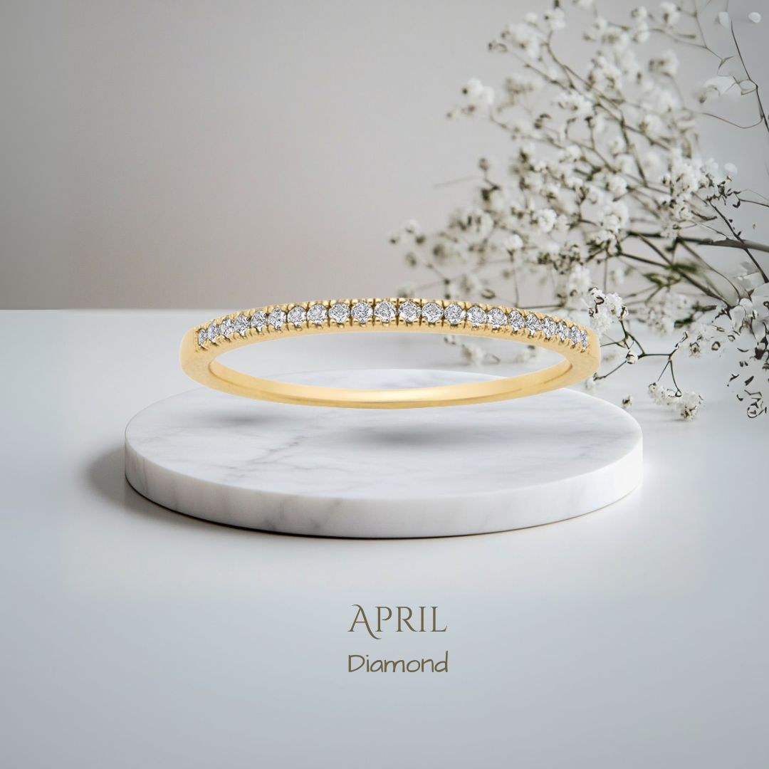 Pomence Birthstone Stacking Ring in the April Diamond color