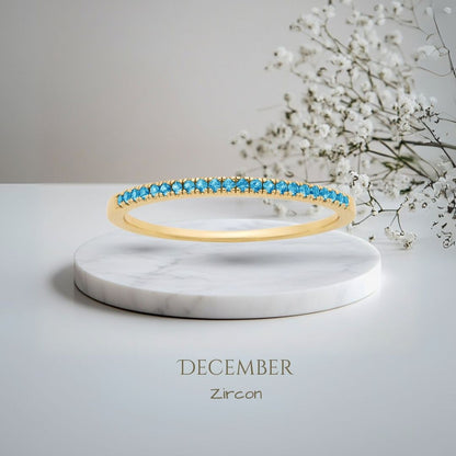 Pomence Birthstone Stacking Ring in the December Blue Zircon color