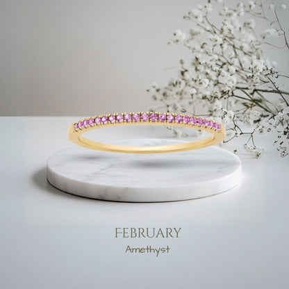 Pomence Birthstone Stacking Ring in the February Amethyst color