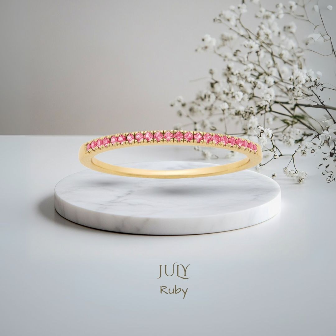 Pomence Birthstone Stacking Ring in the July Ruby color