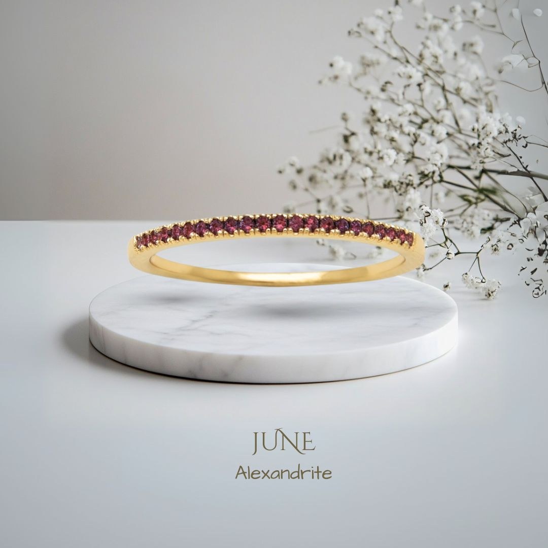 Pomence Birthstone Stacking Ring in the June Alexandrite color