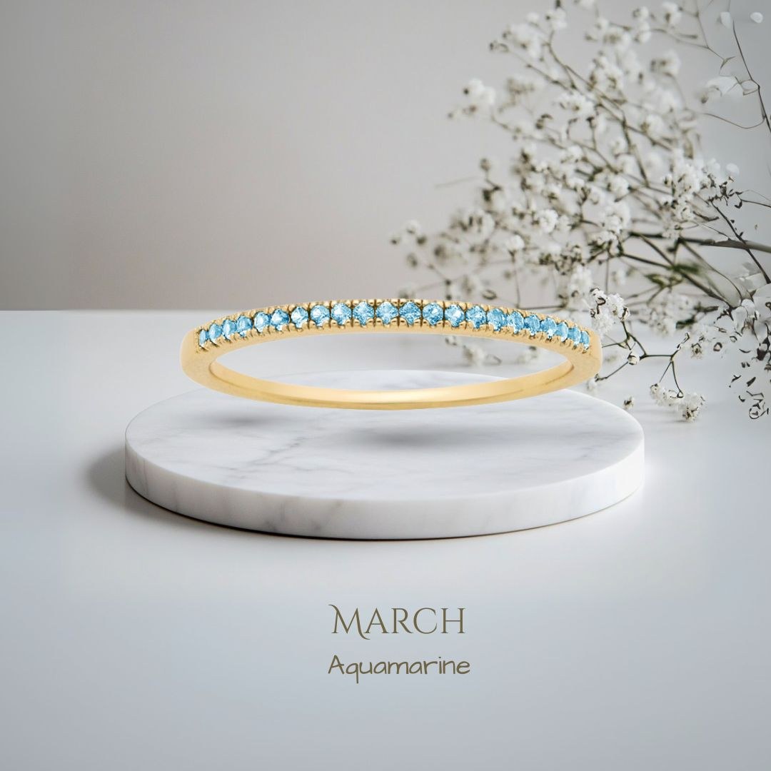 Pomence Birthstone Stacking Ring in the March Aquamarine color