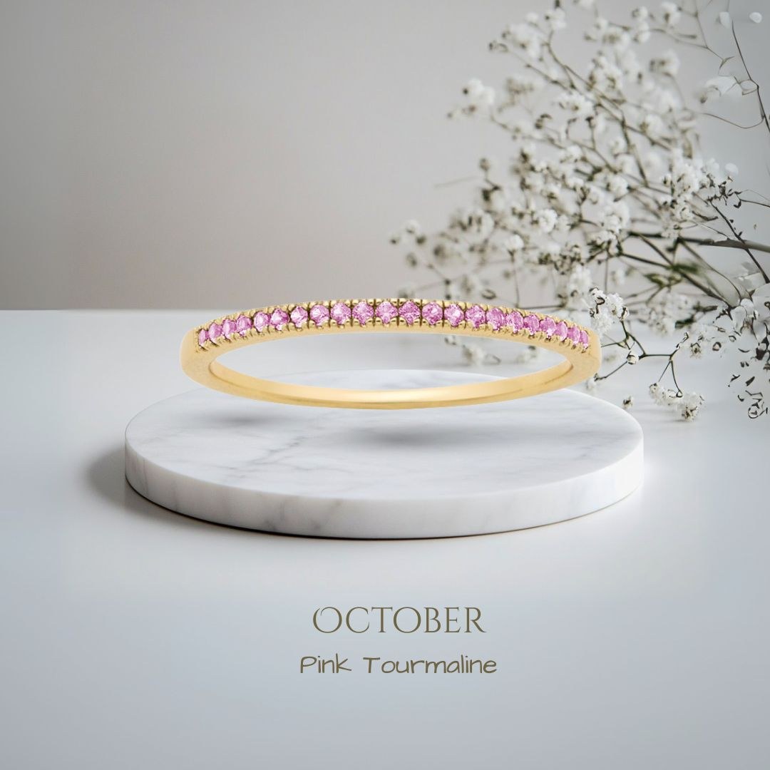 Pomence Birthstone Stacking Ring in the October Pink Tourmaline color