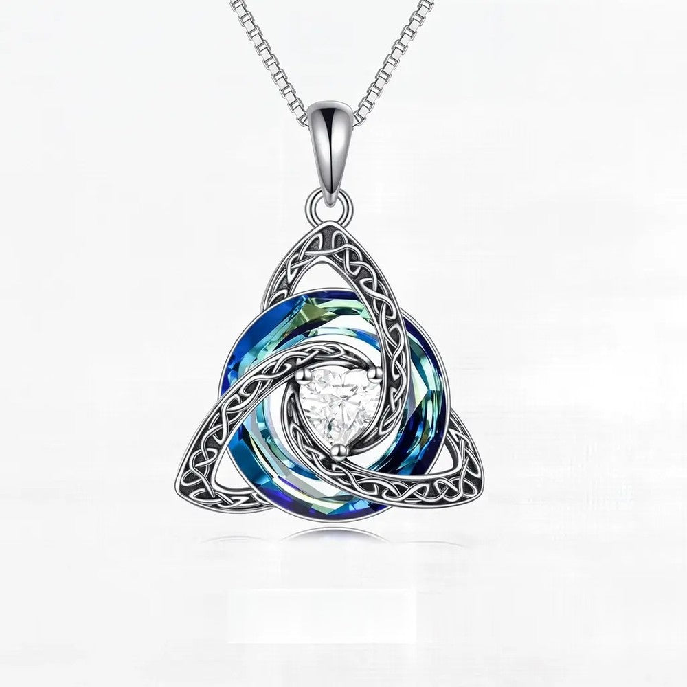Pomence Birthstone Celtic Knot Necklace with the April Diamond heart cut crystal