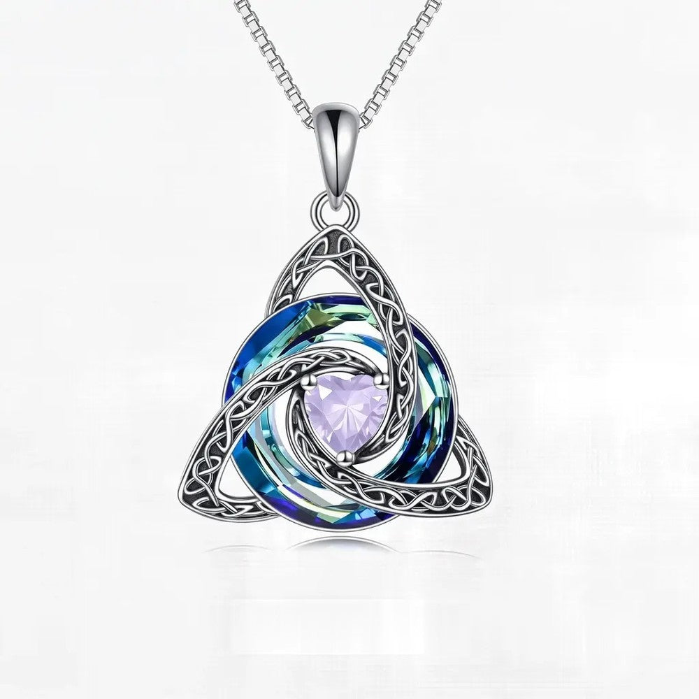 Pomence Birthstone Celtic Knot Necklace with the June Alexandrite heart cut crystal