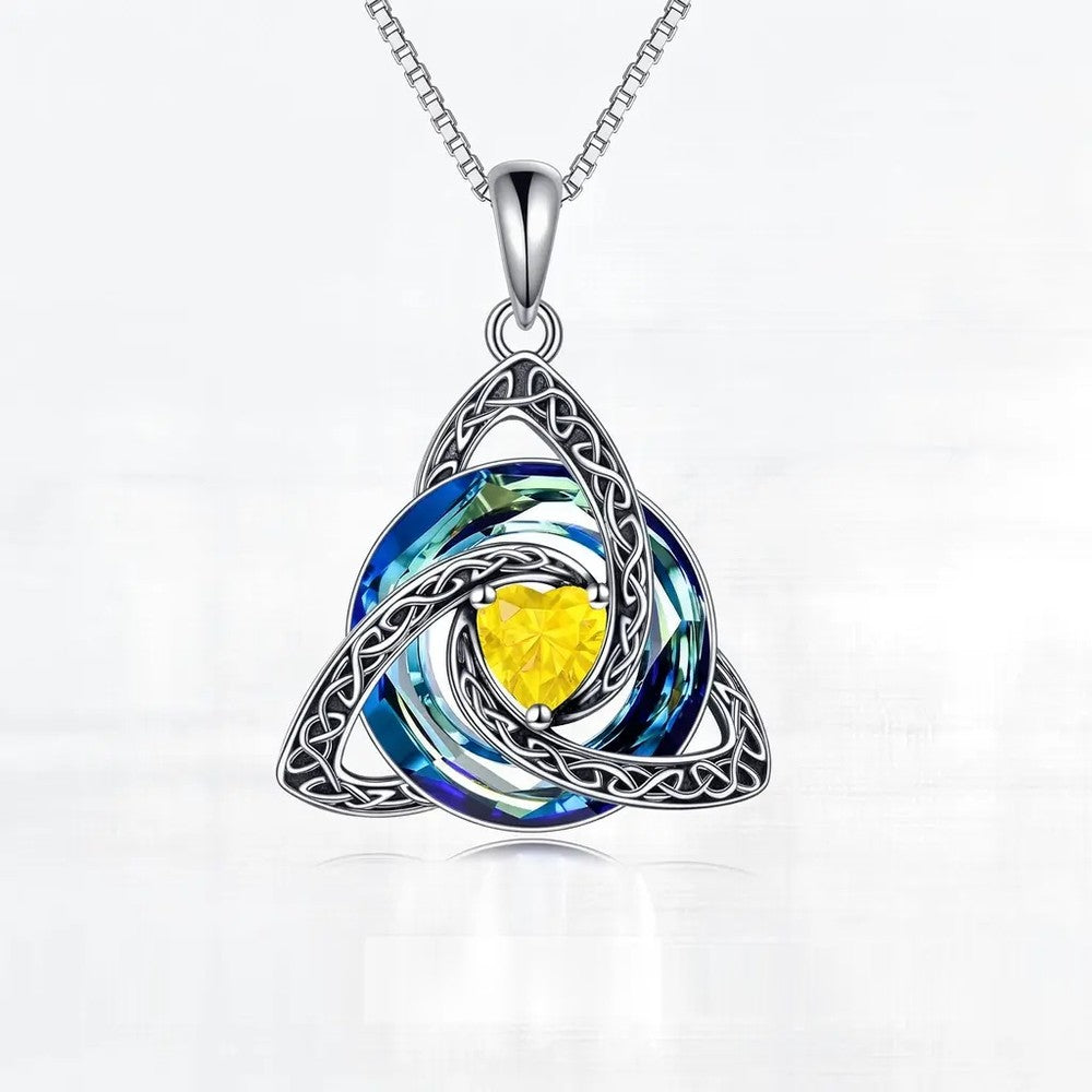 Pomence Birthstone Celtic Knot Necklace with the November Citrine heart cut crystal