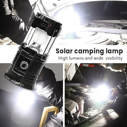 The lantern and its flashlight lighting up a car engine at night