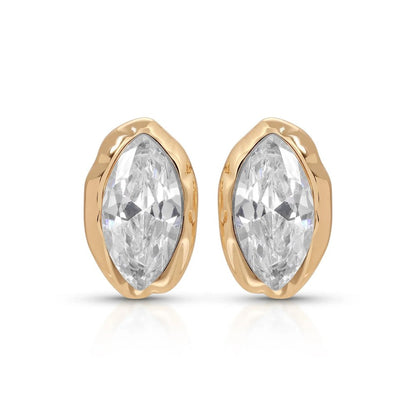 The Pomence Crystal Mini Stud Earrings in clear crystal, the pair shown on a plain white background