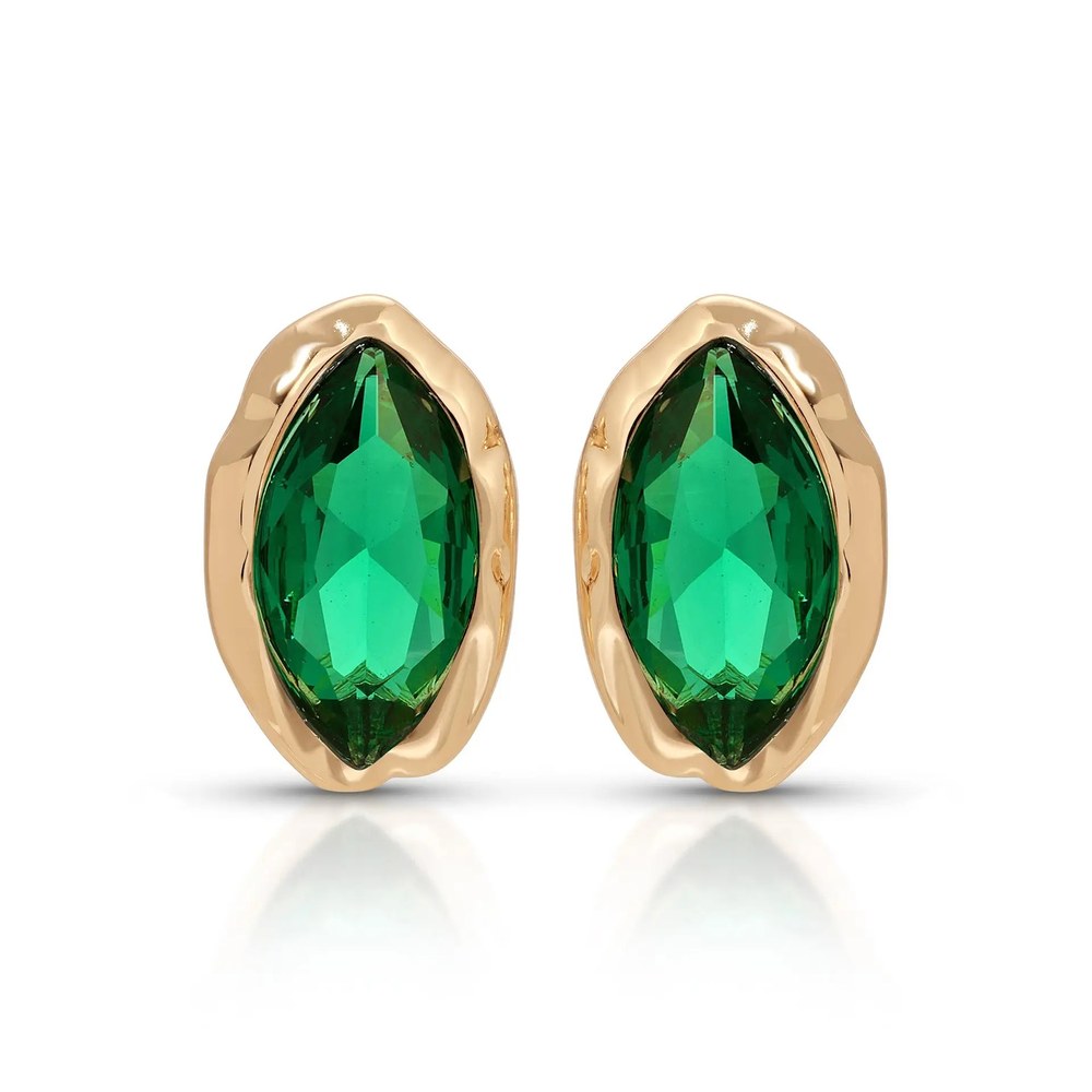 The Pomence Crystal Mini Stud Earrings in emerald crystal, the pair shown on a plain white background