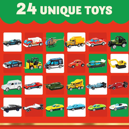 Pomence Diecast Cars Advent Calendar, 24 unique die-cast vehicles