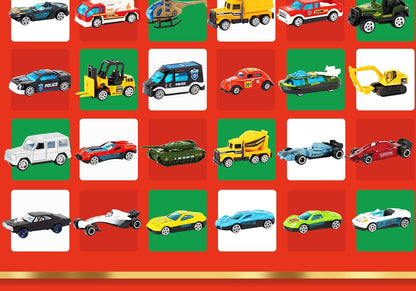 All 24 die-cast vehicles: cars, trucks, construction and rescue rigs