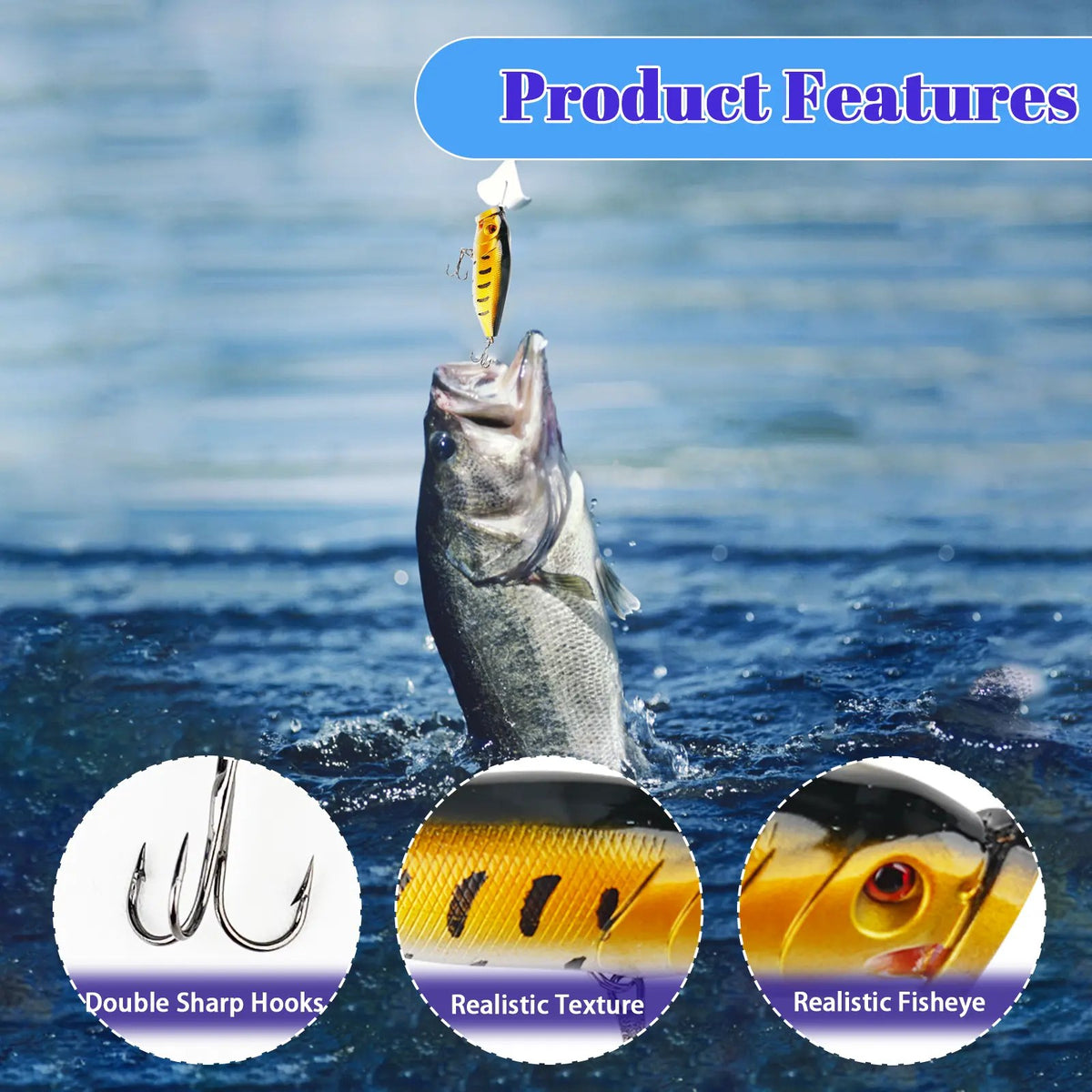 Product features: double sharp hooks, realistic texture, realistic fisheye