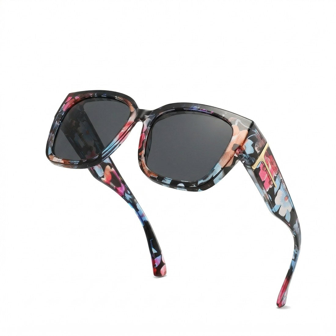 Pomence Fit-Over Sunglasses in the Garden colorway, an oversized square frame built to sit over prescription glasses