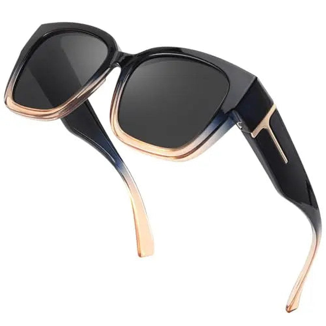 Pomence Fit-Over Sunglasses in the Onyx colorway, an oversized square frame built to sit over prescription glasses