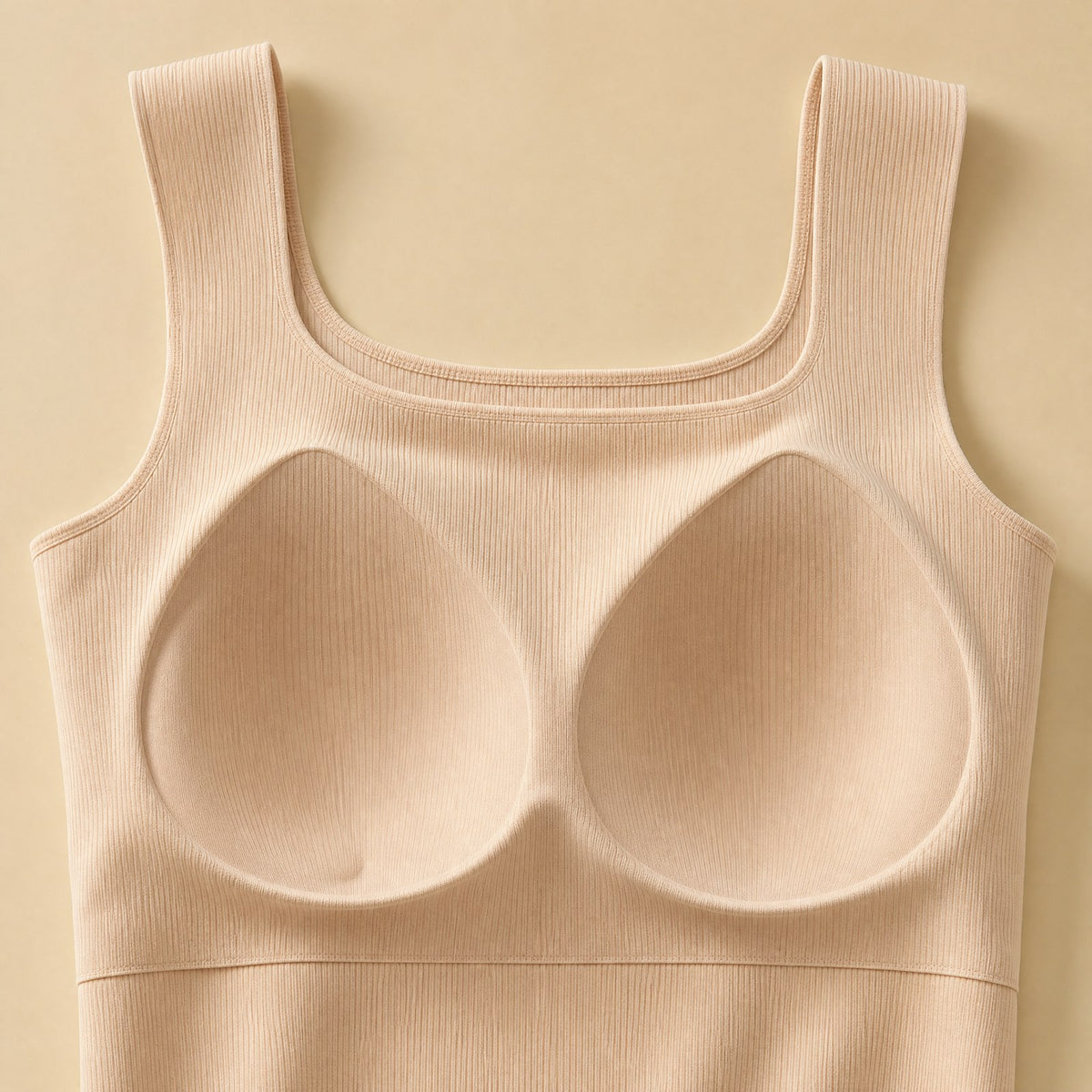 Inside the Pomence Front-Support Bra Tank: the sewn-in cups that hold their shape