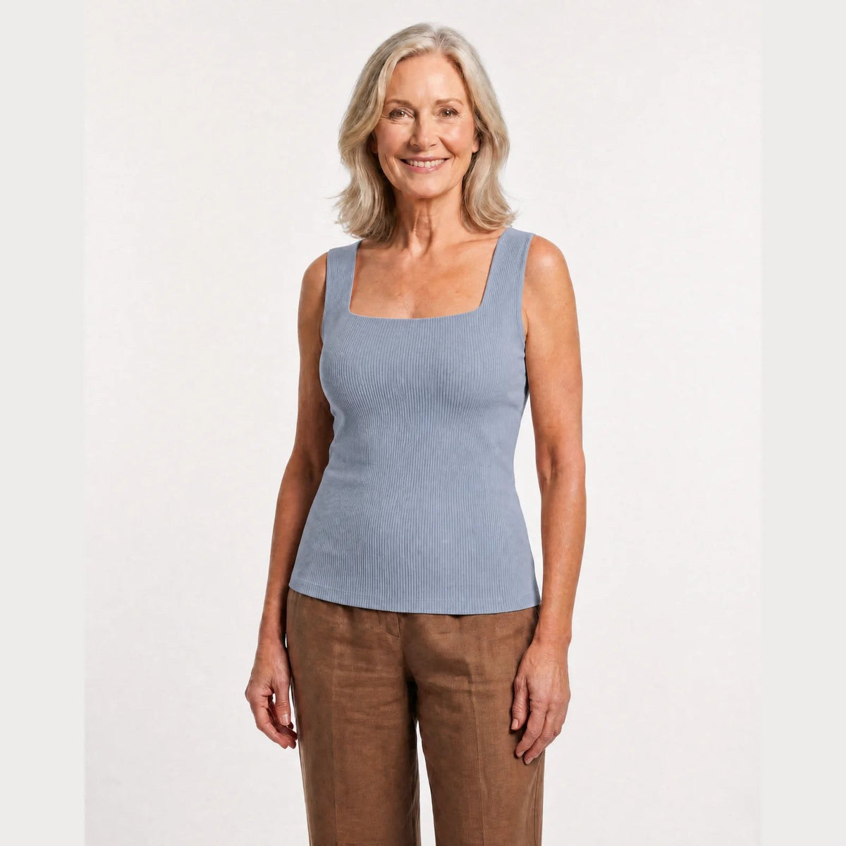 The Pomence Front-Support Bra Tank in Blue, front view