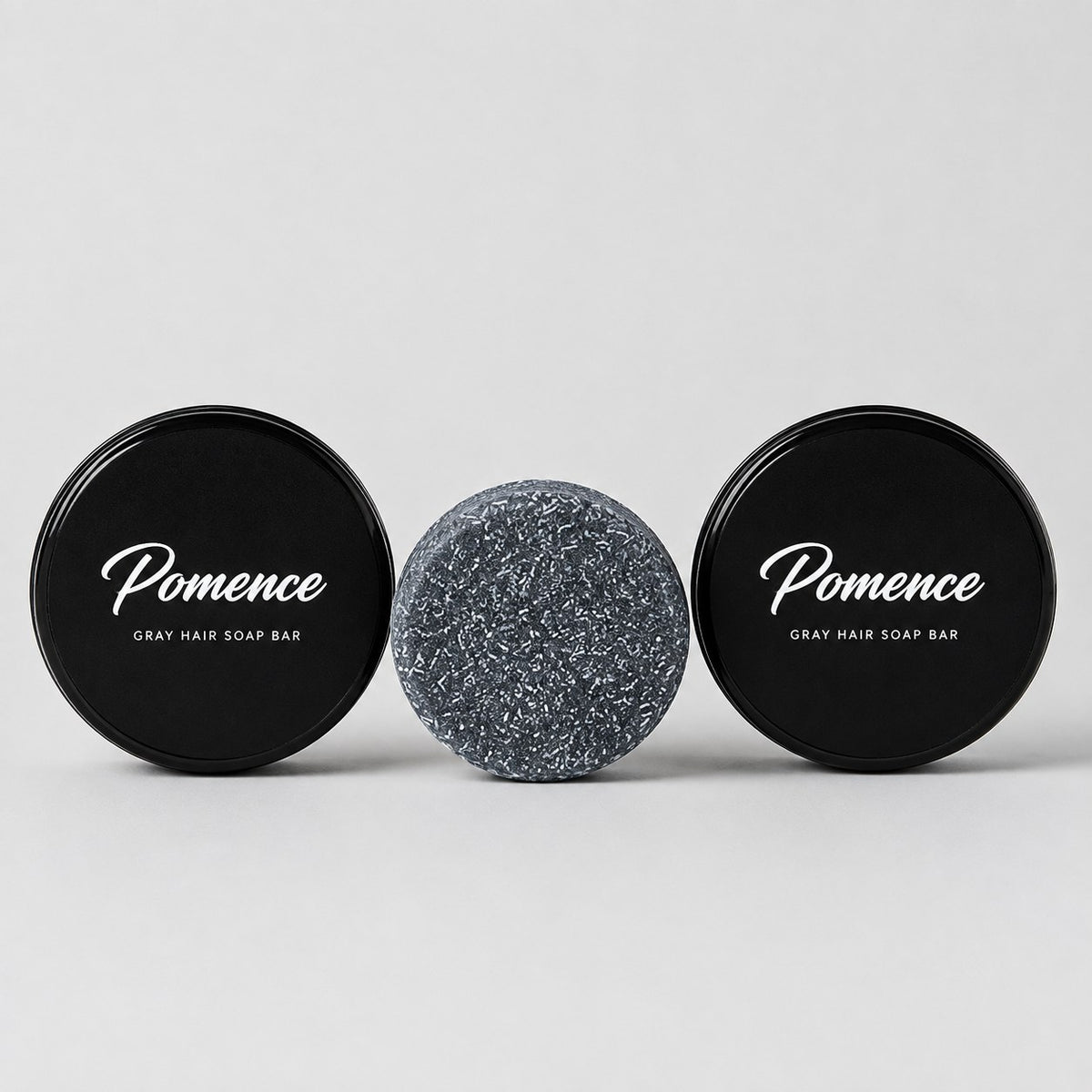 Two Pomence Gray Hair Soap Bar tins side by side, Buy 1 Get 1 Free