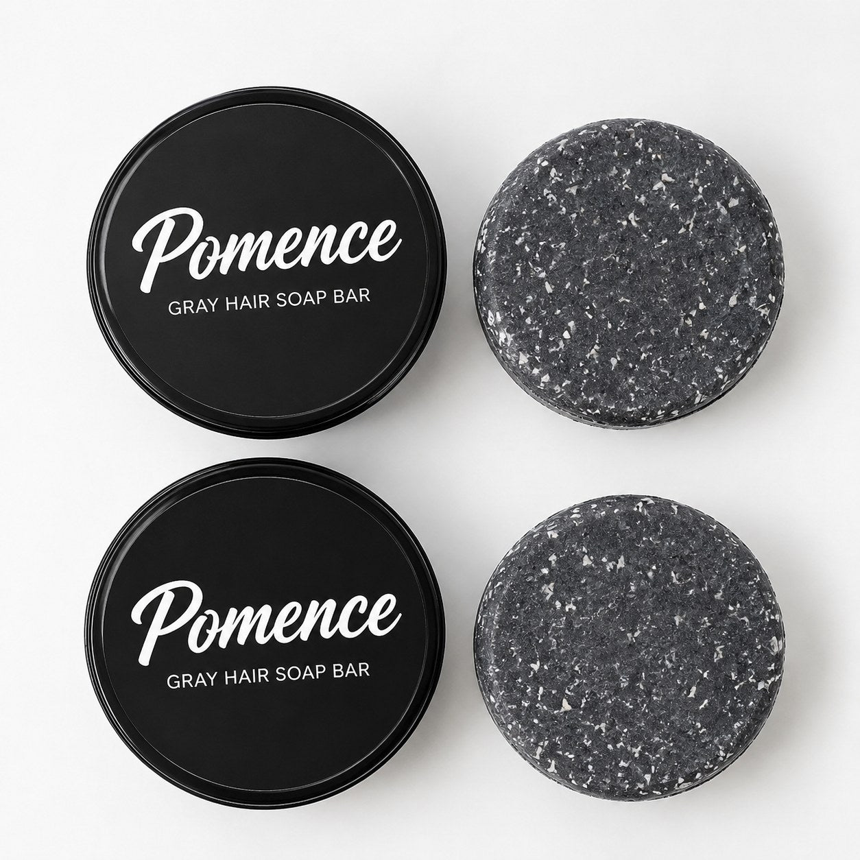 What's in the box: two Pomence Gray Hair Soap Bar tins and bars
