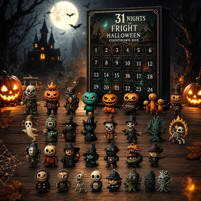 31 Nights of Fright Halloween countdown box, spooky nighttime display
