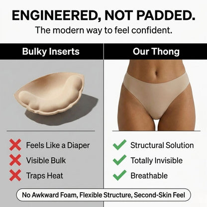 Comparison of a bulky foam insert and the Pomence Invisible No-Show Thong: structural, invisible, breathable