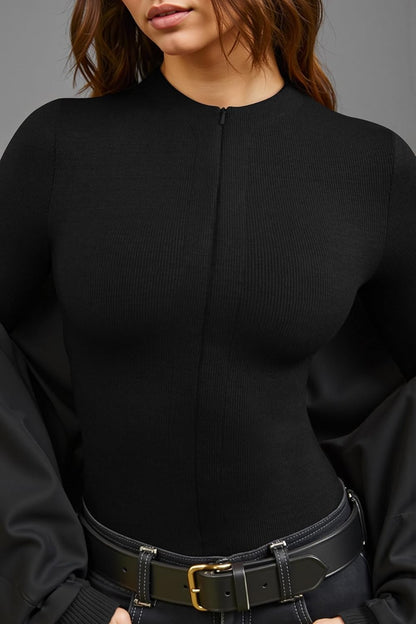 Pomence™ Invisible Zip Long Sleeve Bodysuit. Invisible zip long sleeve bodysuit, neckline and zipper detail