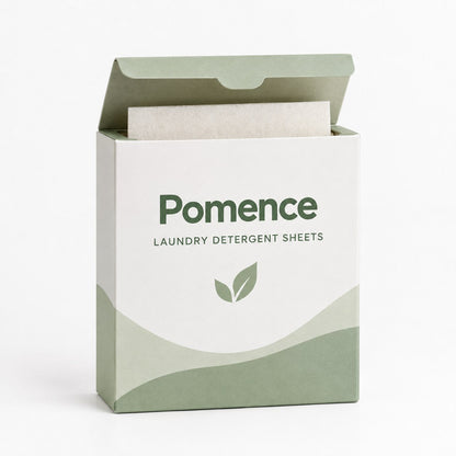 Pomence Laundry Detergent Sheets pack, studio product shot