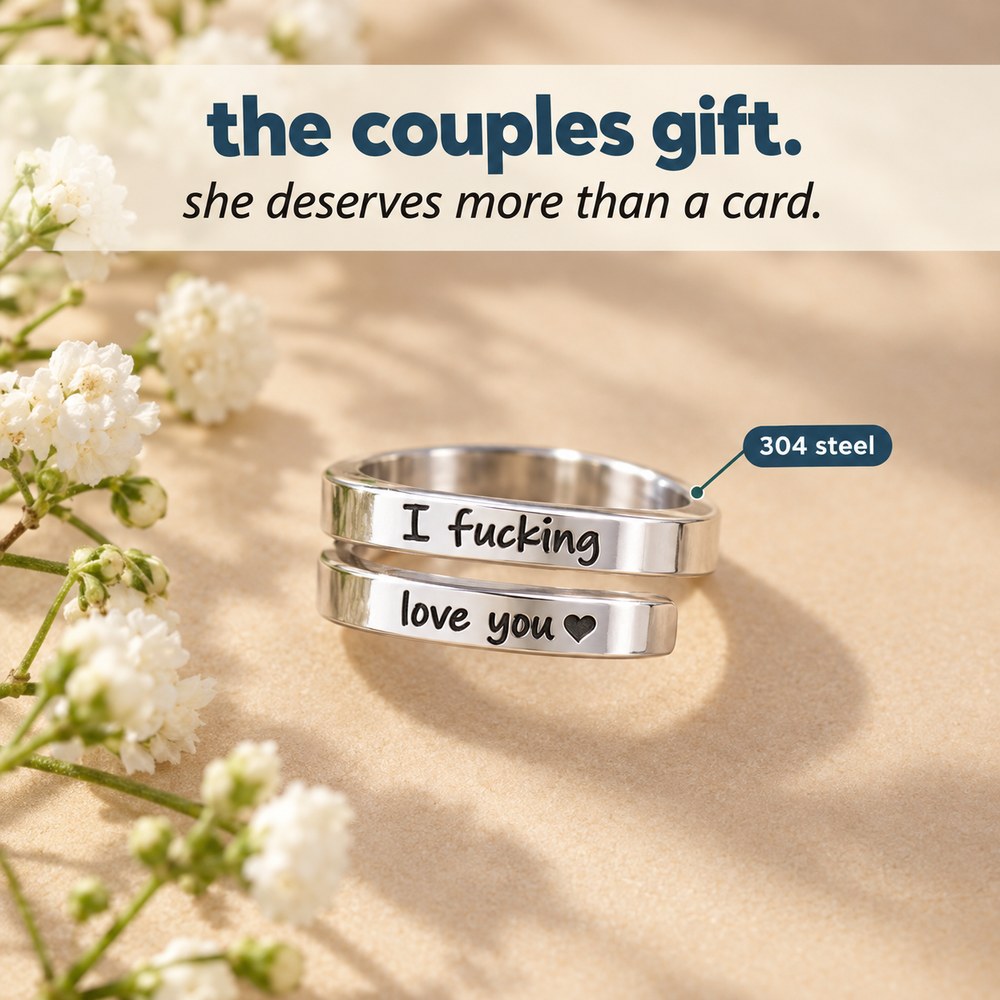 The Pomence I F♡cking Love You Ring staged as a gift with white flowers