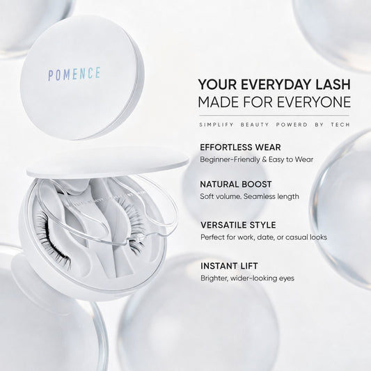 Pomence™ Soft Magnetic Eyelashes Kit. Pomence Soft Magnetic Eyelashes Kit case, open, with applicator