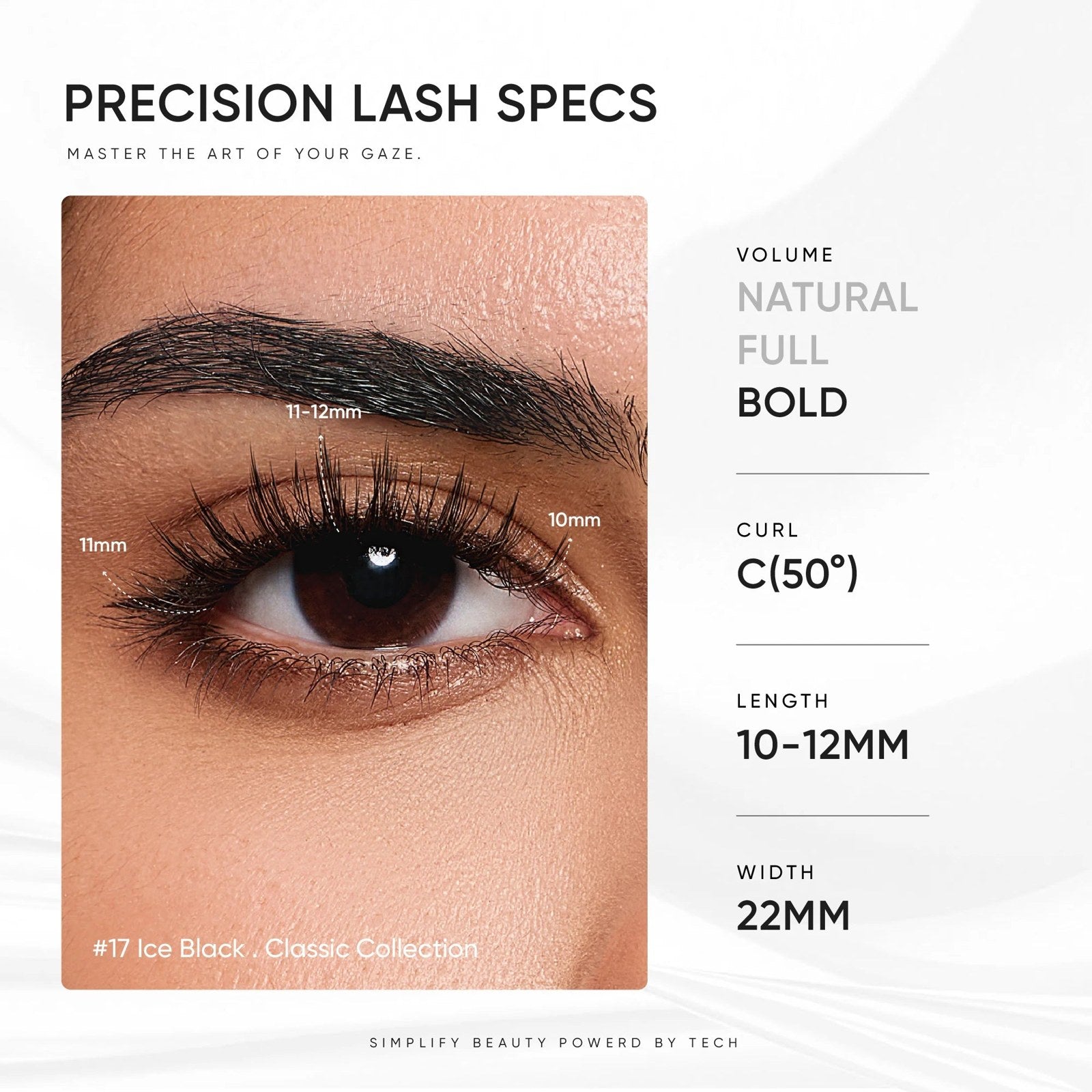 Pomence™ Soft Magnetic Eyelashes Kit. No.17 Ice Black precision lash specs: C Curl 50°, 10-12mm