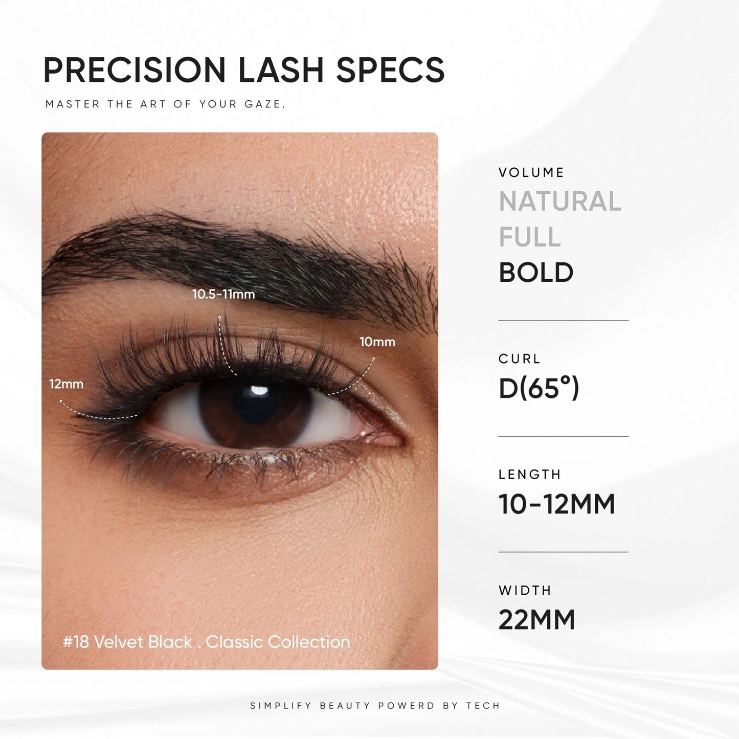 Pomence™ Soft Magnetic Eyelashes Kit. No.18 Velvet Black precision lash specs: D Curl 65°, 10-12mm