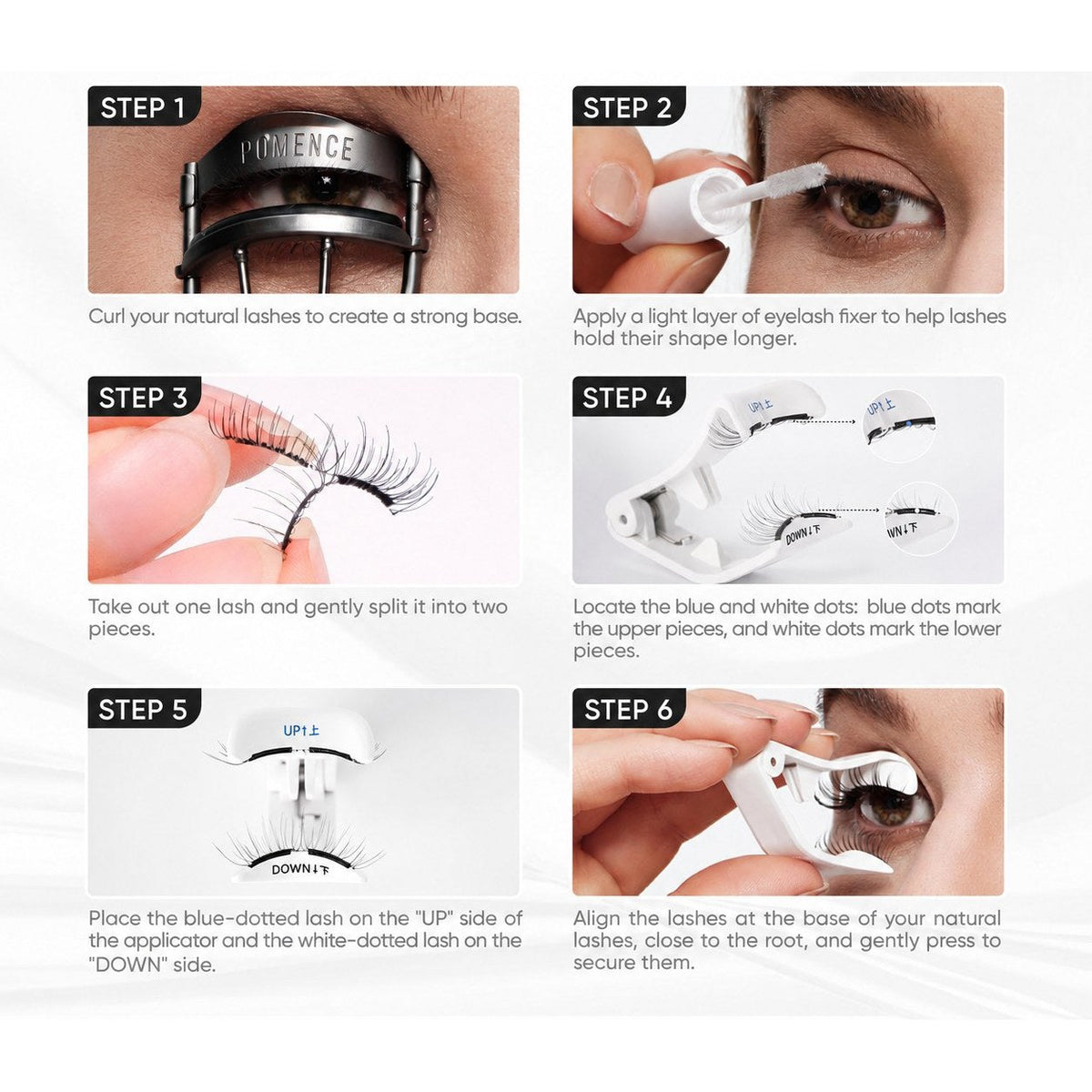 Pomence™ Soft Magnetic Eyelashes Kit. 6-step usage guide for Pomence Soft Magnetic Eyelashes Kit
