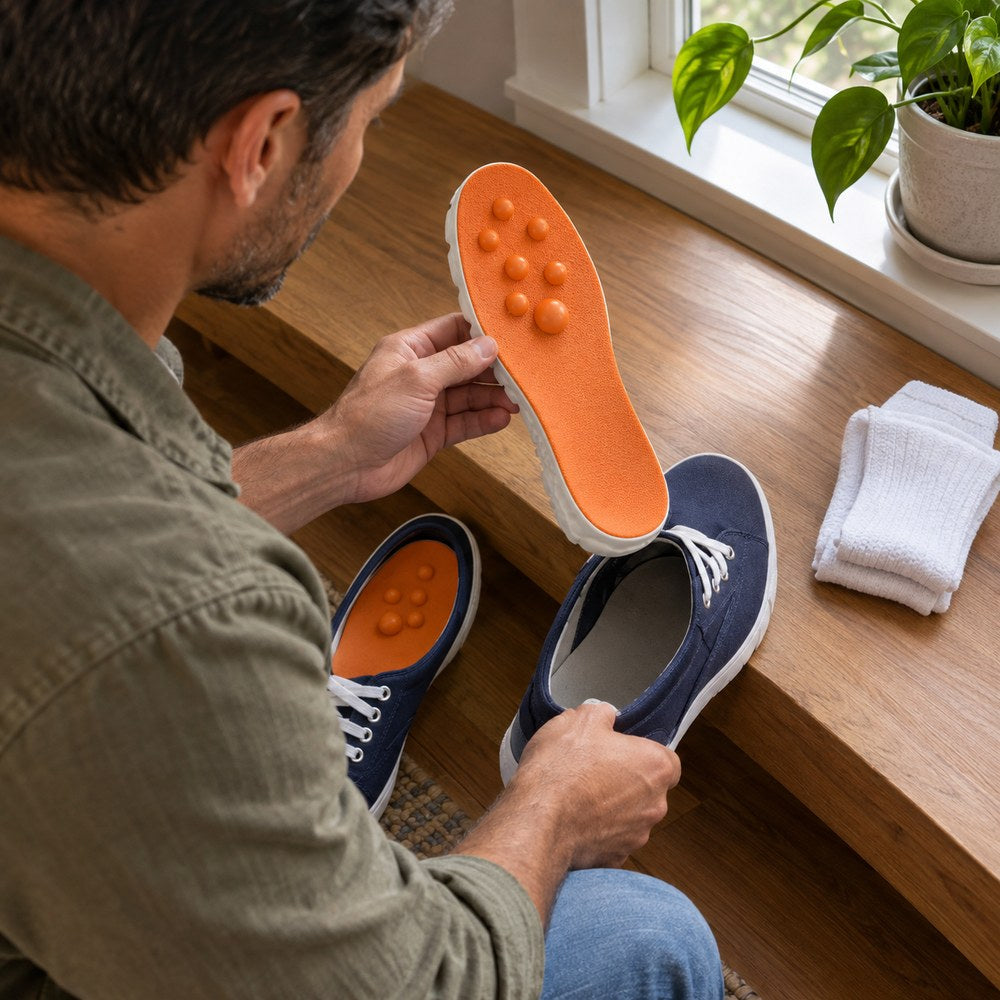 Everything in the order: a left and a right Pomence Massage Insole, full length, with the trim guide at the toe