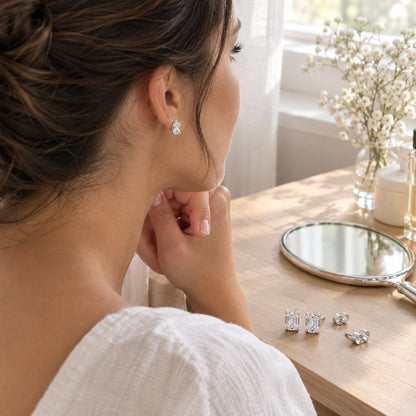 Everything in the order: a pair of Pomence Moissanite Stud Earrings with both butterfly backs