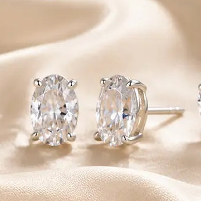 Pomence Moissanite Stud Earrings, oval cut in silver